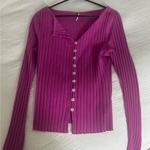 Free People Violet Ribbed Knit Top